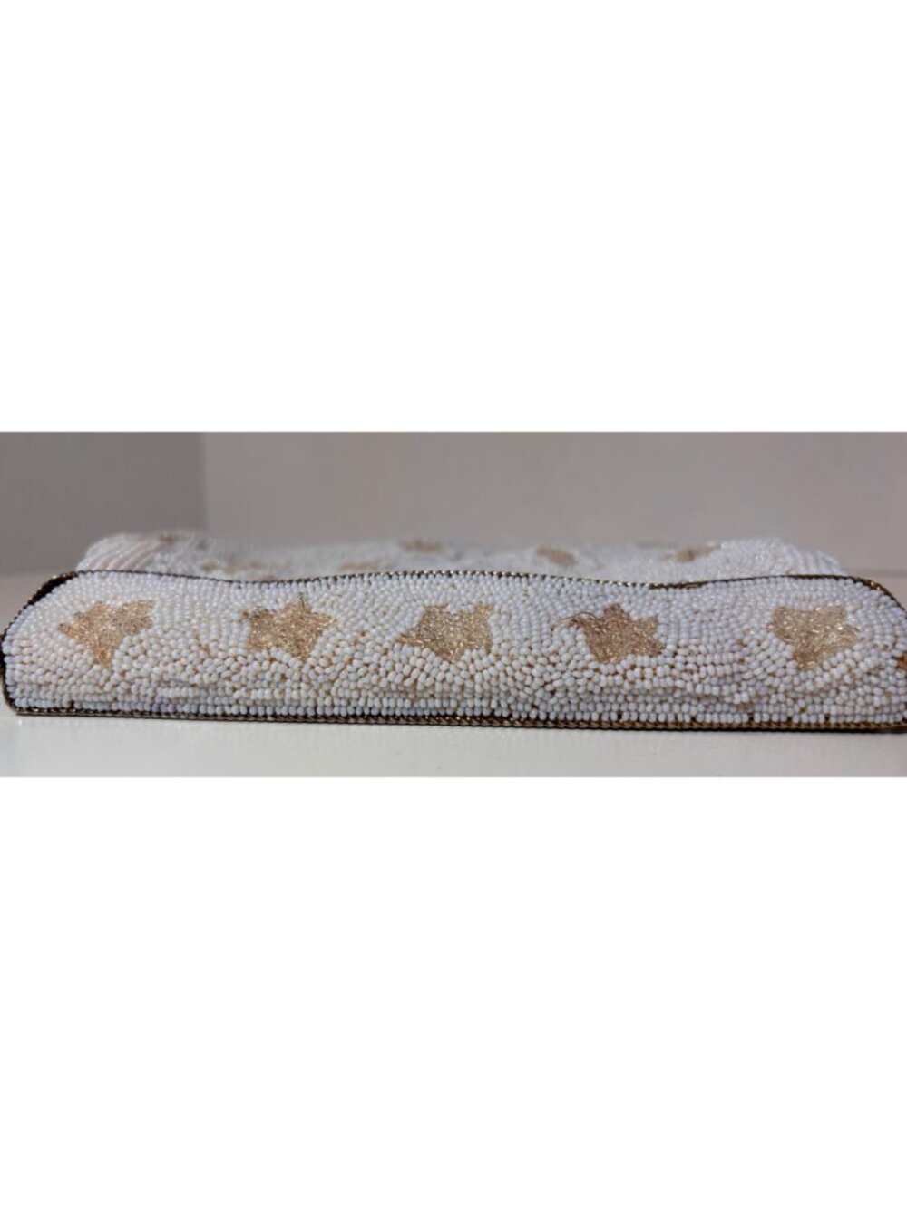 Vintage White Seed Beaded Evening Clutch Floral Design & Metal Frame - Picture 8 of 8